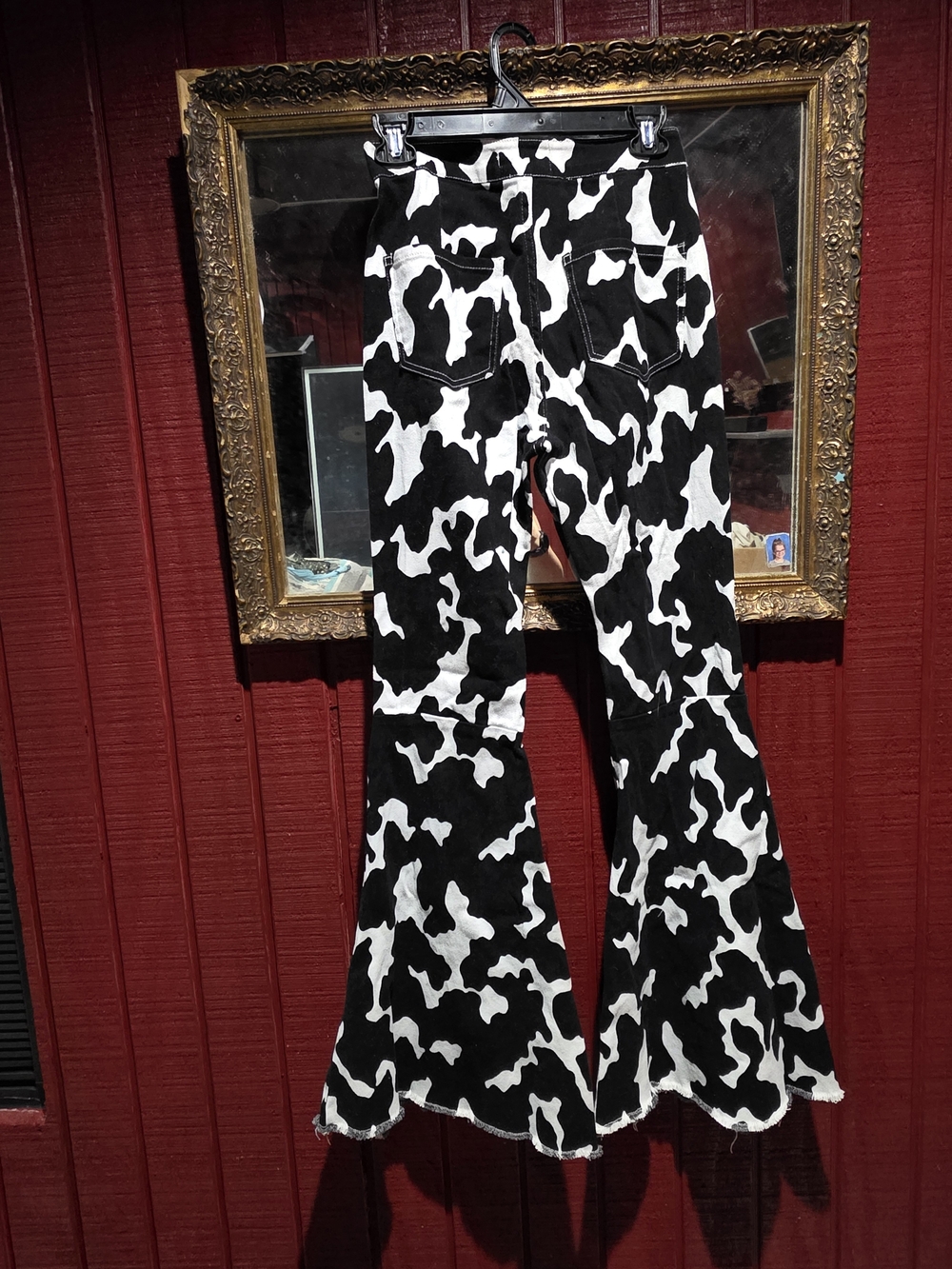 Peach Love California Black & White Cow Print Flare Jeans - Picture 3 of 3
